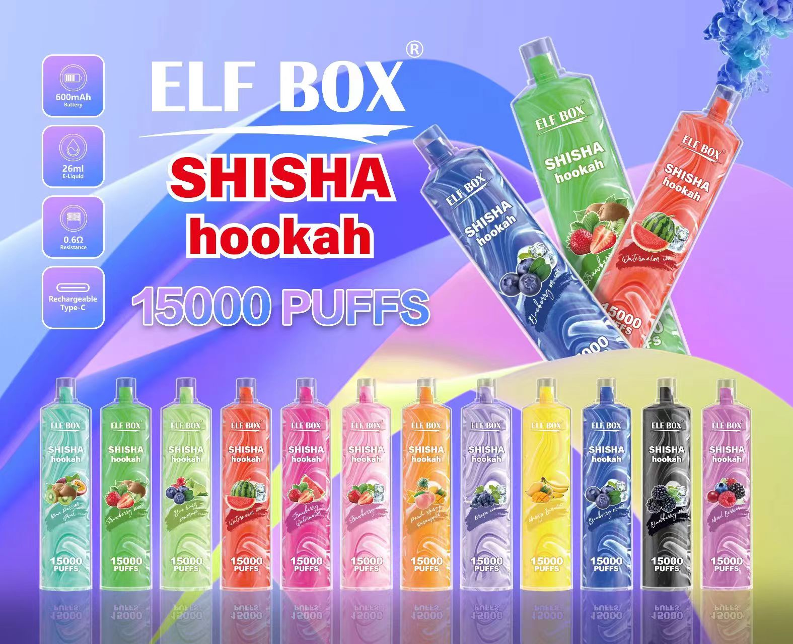 Elf Box LS 15000 bouffées de chicha narguilé jetable vape 36ml 0-5%
