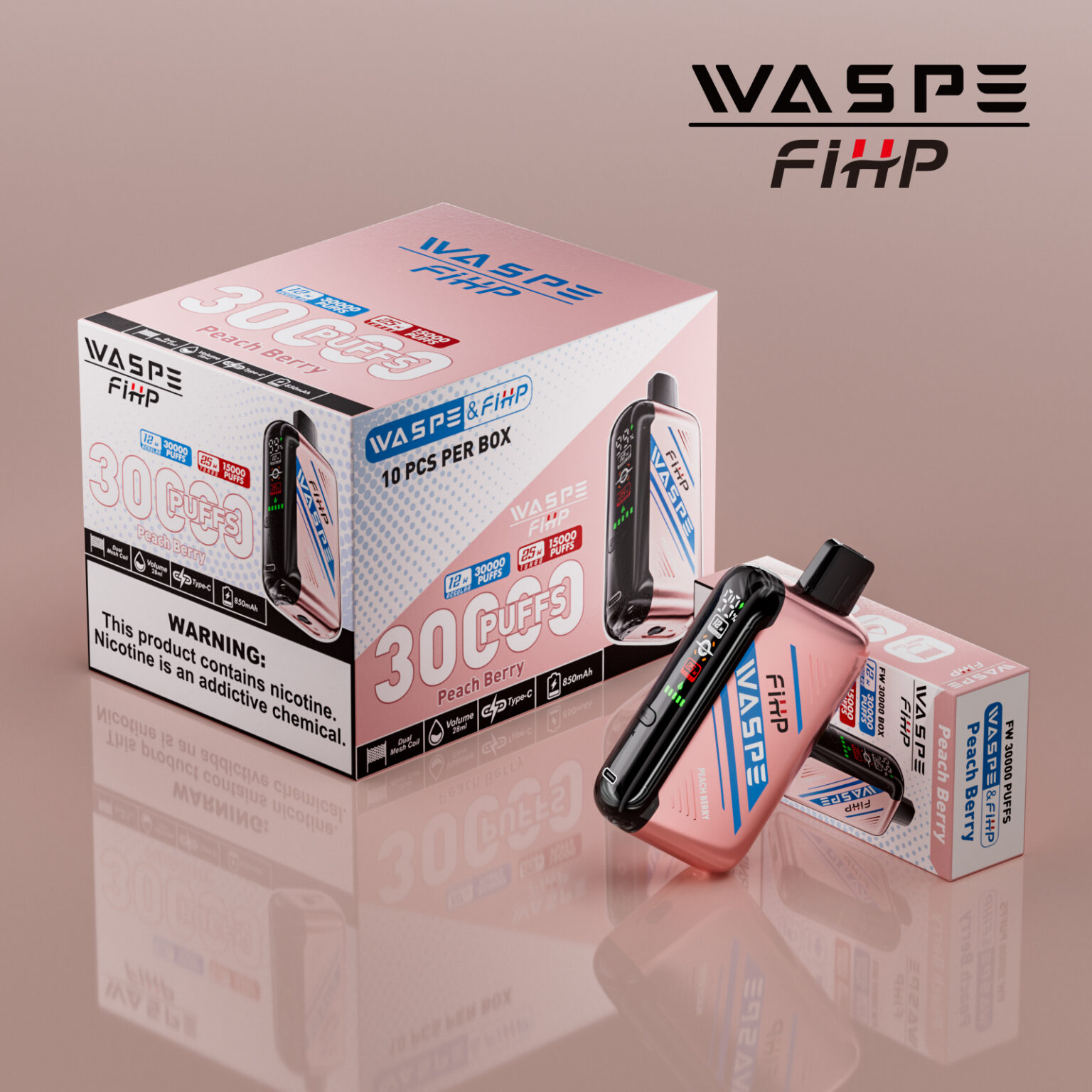 WASPE FIHP 30000 Puffs Disposable Vape 28ml 0-5% Nicotine LED Display - Billede 4