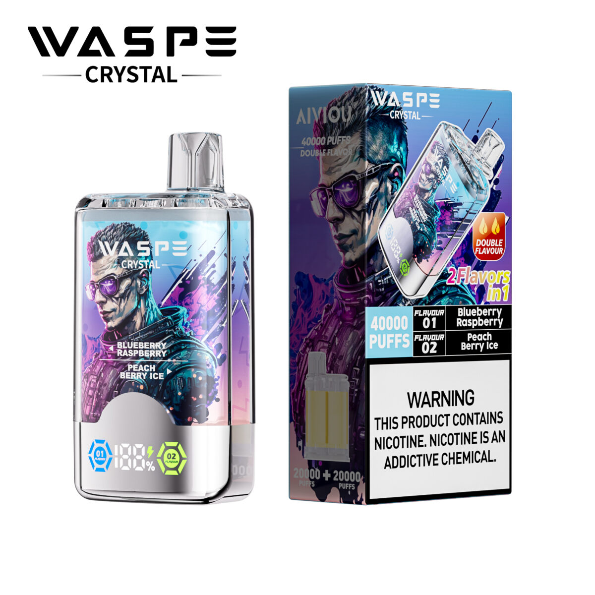 WASPE Crystal 40000 Puffs Double Flavors Disposable Vape 32ml 0-5% Nicotine - Image 2