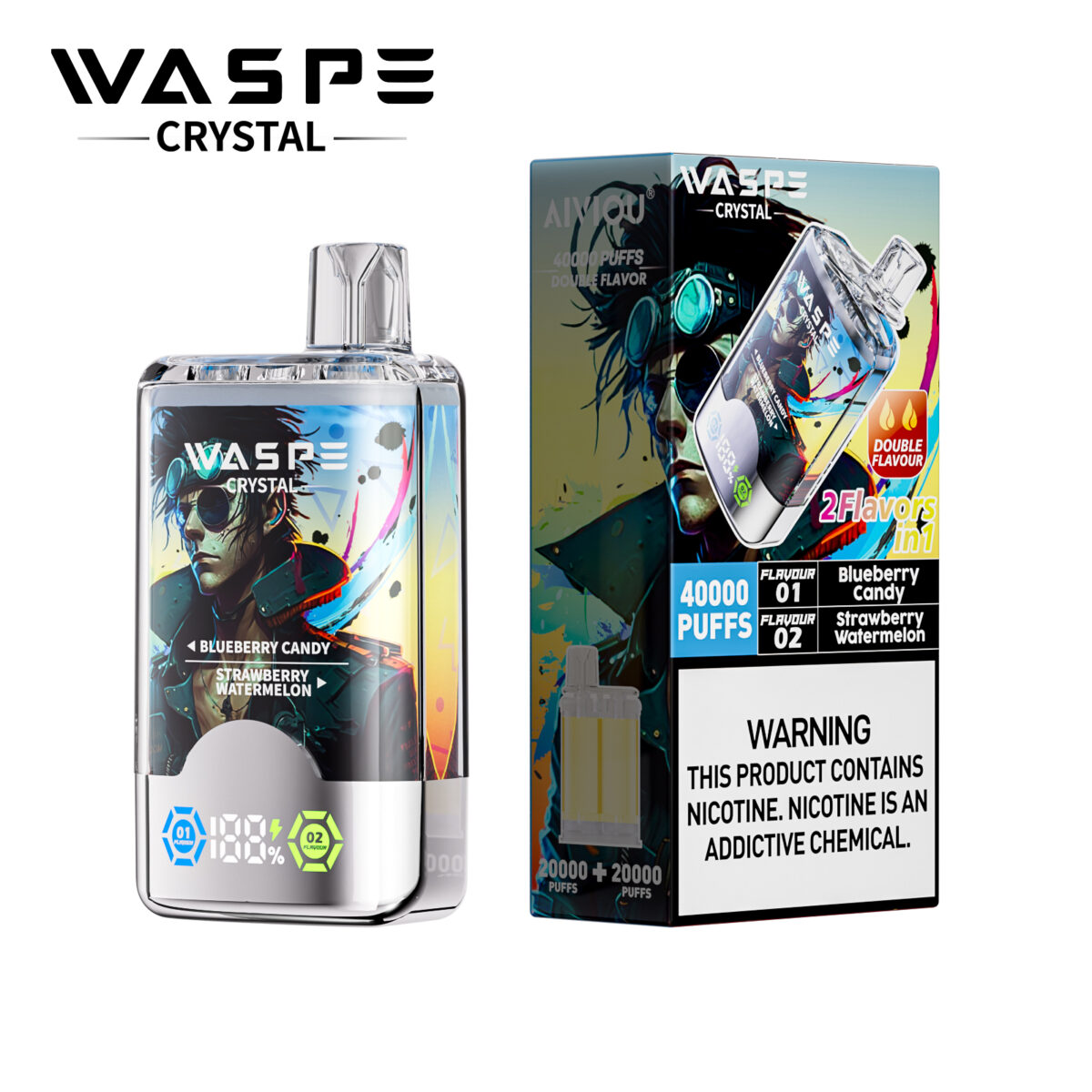 WASPE Crystal 40000 Puffs Double Flavors Disposable Vape 32ml 0-5% Nicotine - Image 4