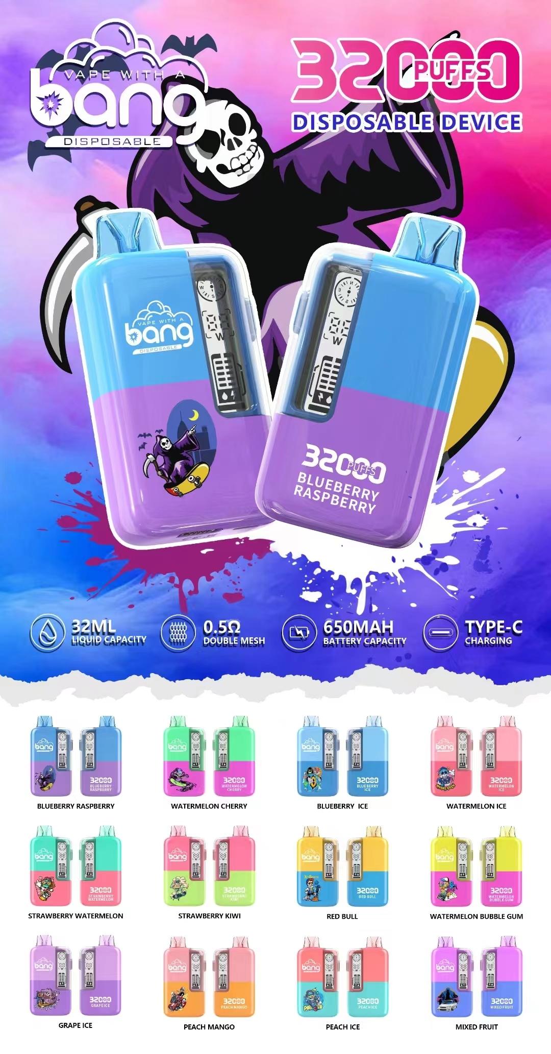 Bang 32000 Puffs Disposable Vape 32ml 0-5% Nicotine Smart Screen Display
