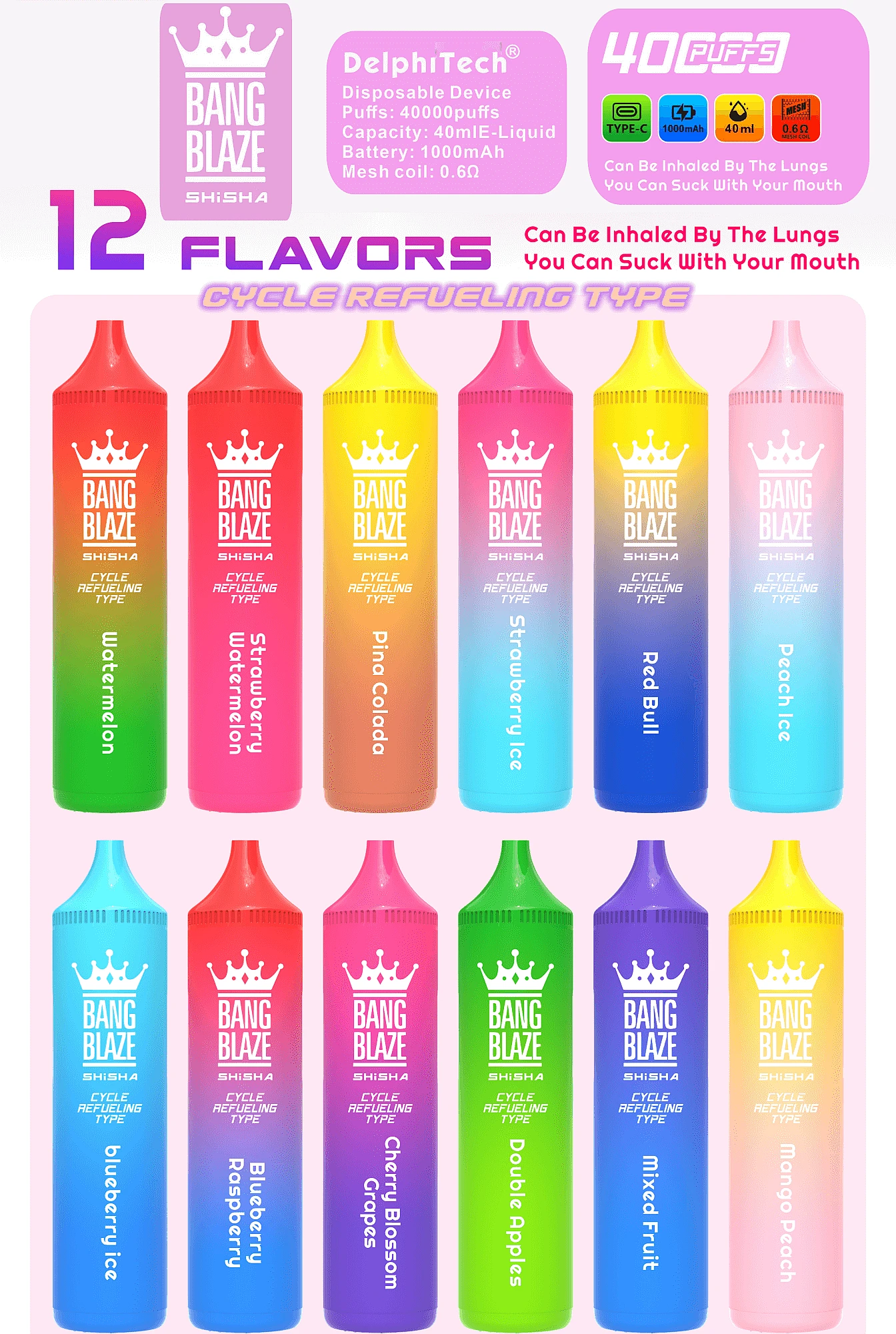 Bang Blaze Shisha 40000 Puffs Disposable Vape Flavors
