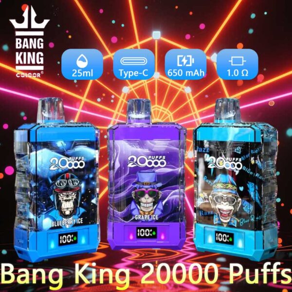 Bang King 20000 Puffs Disposable Vape 25ml 0-5% Nicotine LED Digital Display