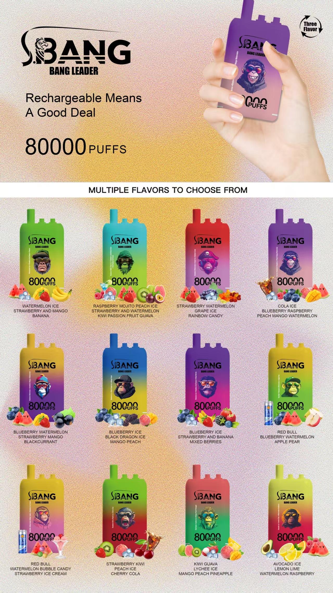 Bang Leader 80K Puffs 3-in-1 Flavors Disposable Vape Flavors 