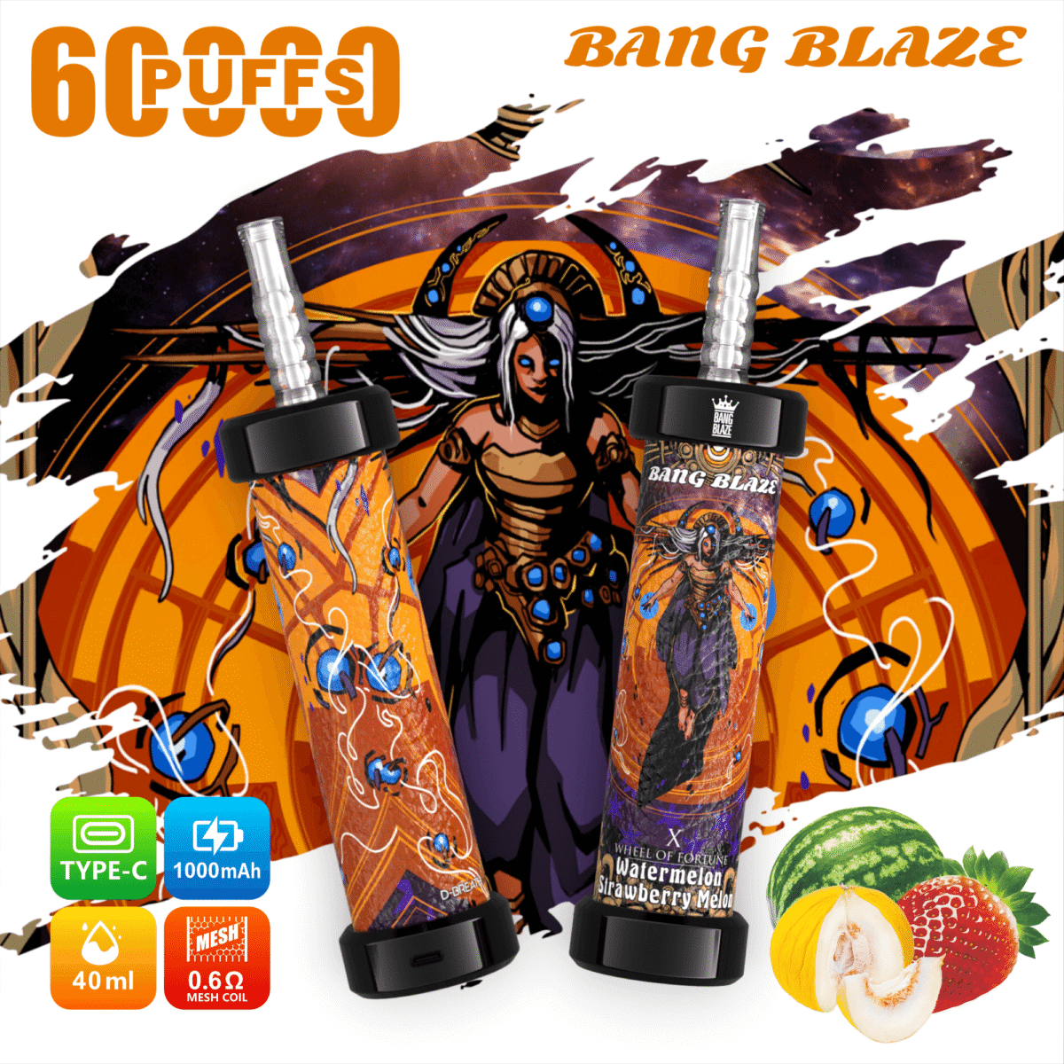 Bang Blaze 60K Puffs Disposable Vape 40ml 0-5% Nicotine Type-C Rechargeable - 画像 (3)