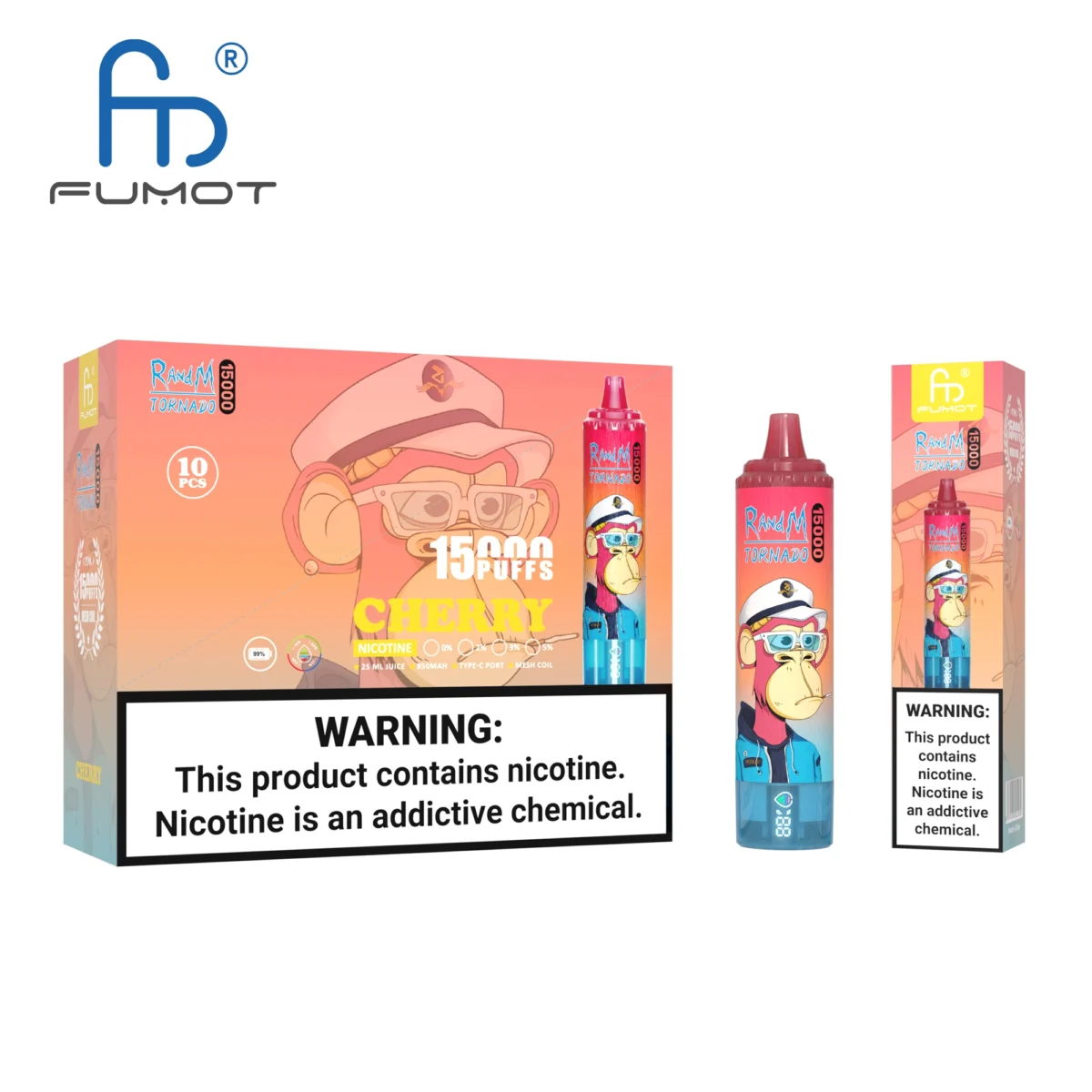 Fumot RandM Tornado 15000 Puffs Vape 25ml 0-5% Nicotine LED Screen - 画像 (2)