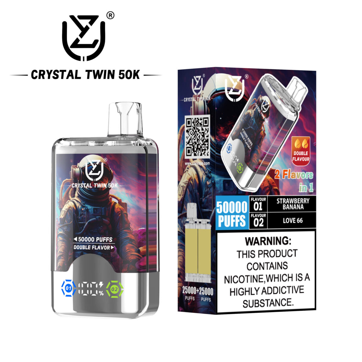 UZY Crystal Twin 50000 Puffs Double Flavor Disposable Vape Strawberry-Banana-Love-66