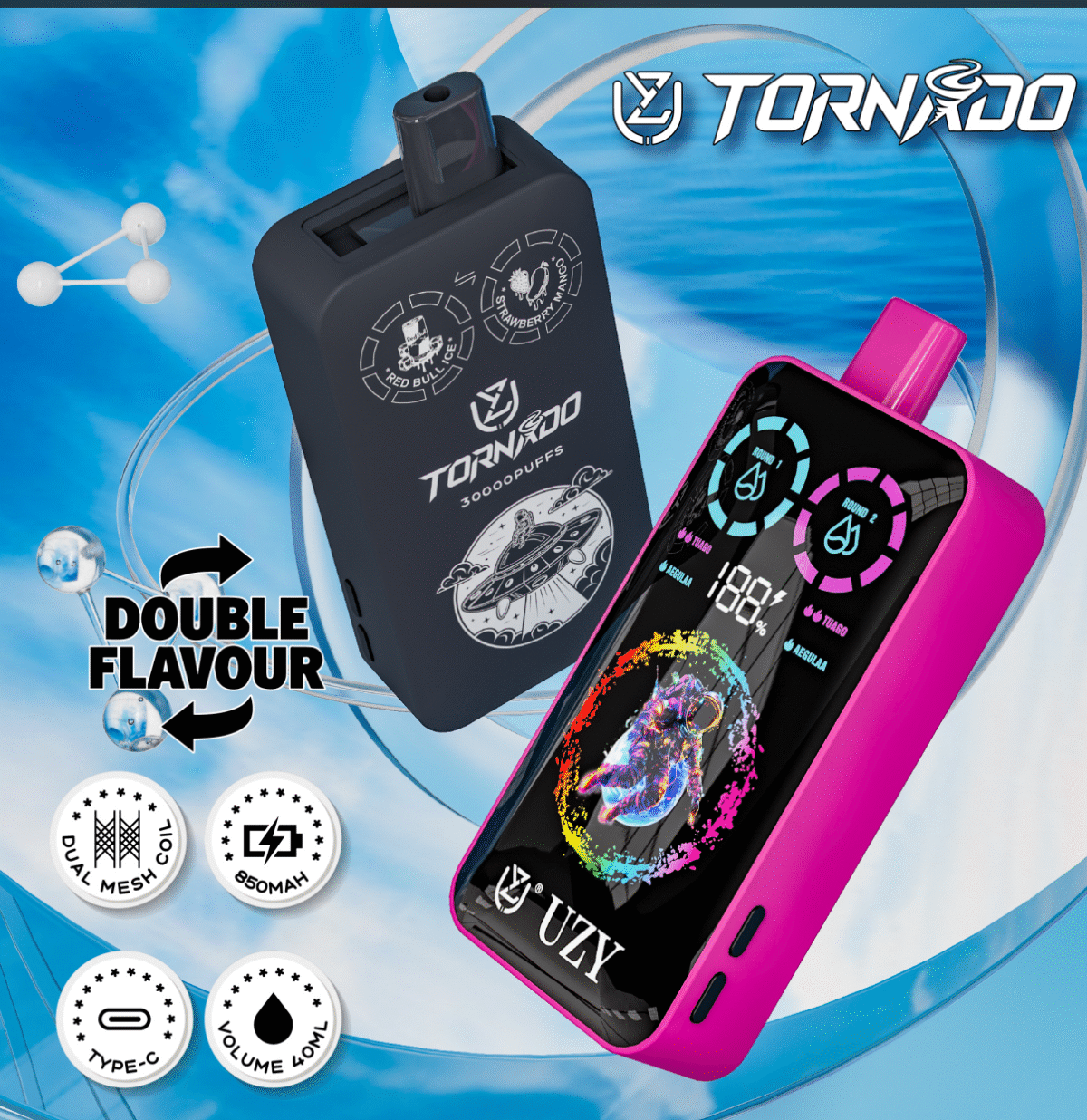 UZY Tornado 30000 30K Puffs Double Flavors Disposable Vape 40ml 0-5% Nicotine - Image 1