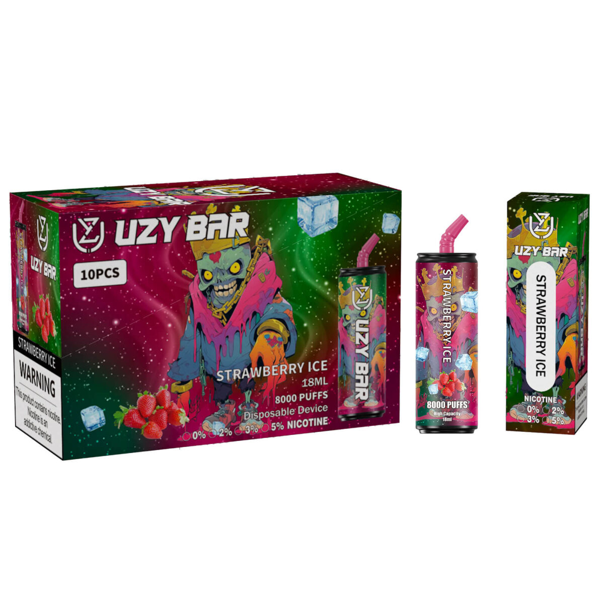 UZY Bar 8000 Puffs Disposable Vape 14ml 0-5% Nicotine RGB Light 1100mAh Battery - Image 2