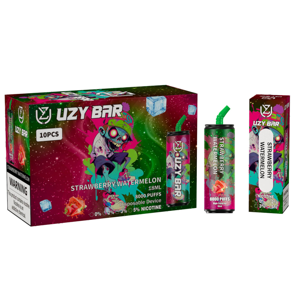 UZY Bar 8000 Puffs Disposable Vape 14ml 0-5% Nicotine RGB Light 1100mAh Battery - Image 3