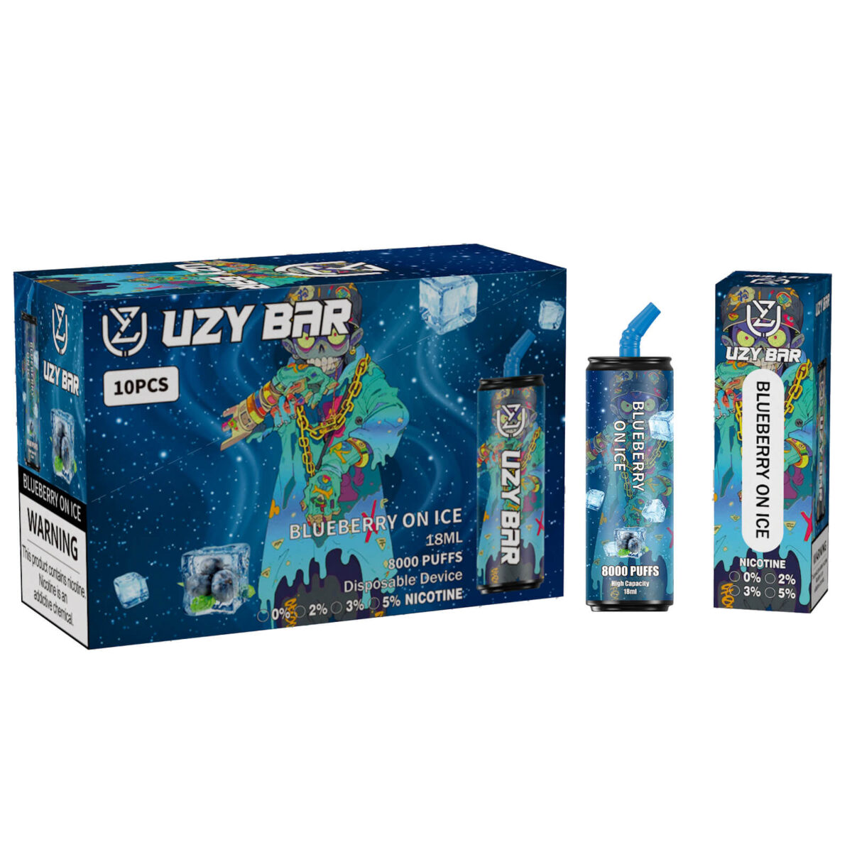 UZY Bar 8000 Puffs Disposable Vape 14ml 0-5% Nicotine RGB Light 1100mAh Battery - Image 4