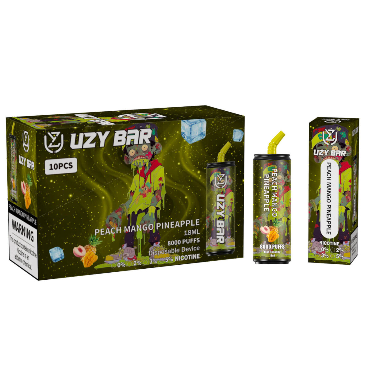 UZY Bar 8000 Puffs Disposable Vape 14ml 0-5% Nicotine RGB Light 1100mAh Battery - Image 1