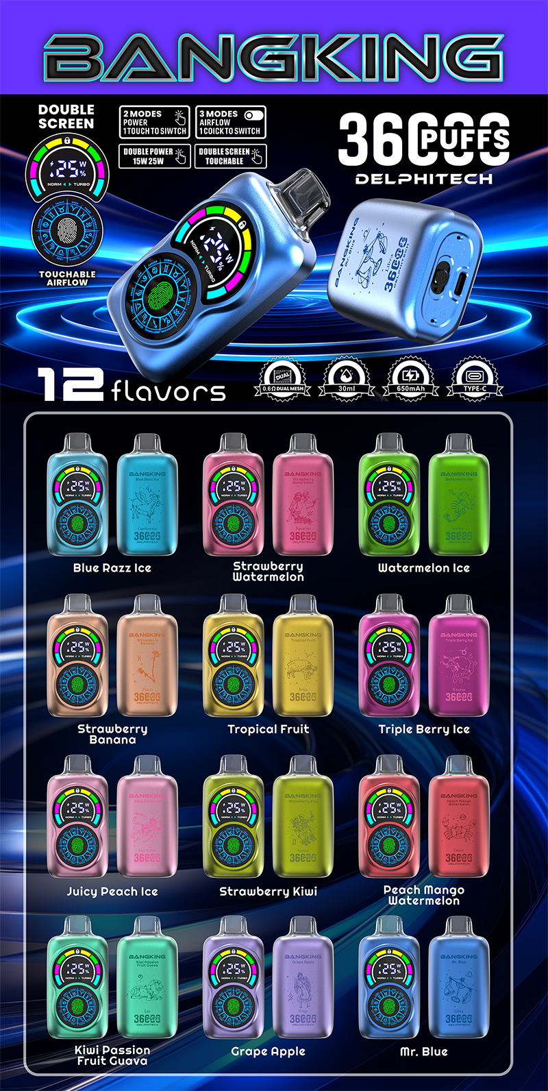 Bang King Constellation 36000 Puffs Double Power Disposable Vape flavors 