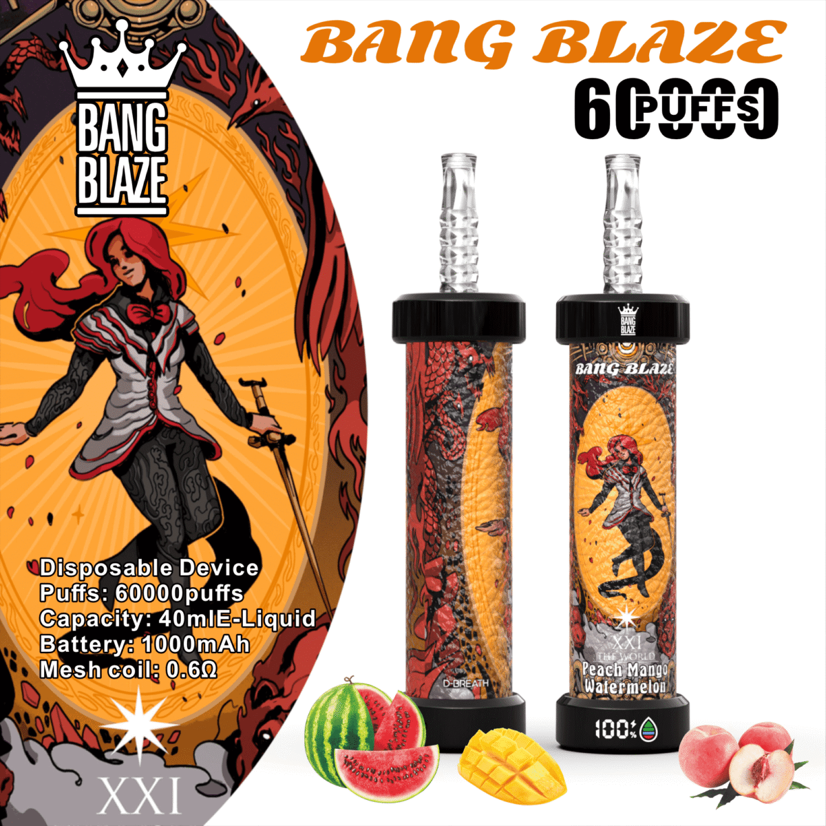 Bang Blaze 60K Puffs Disposable Vape 40ml 0-5% Nicotine Type-C Rechargeable - 画像 (2)