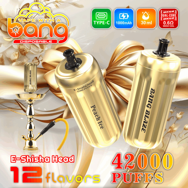 Bang E-Shisha Head 42K Puffs Gold Disposable Vape 30ml 0-5% Nicotine