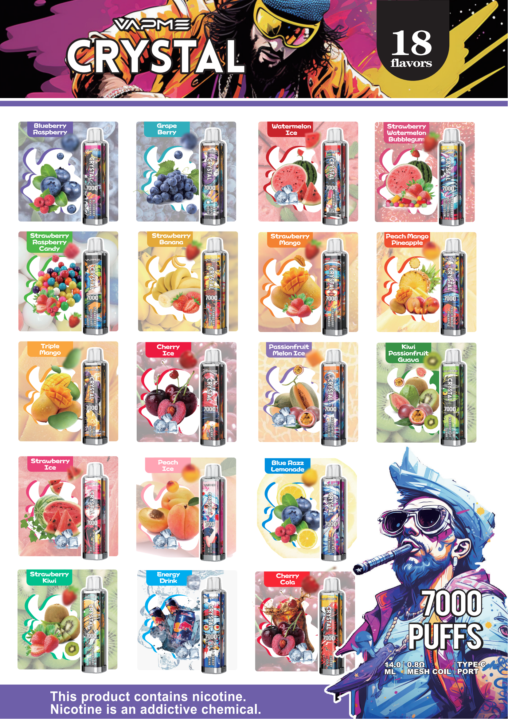 VAPME CRYSTAL 7000 Puffs Disposable Vape Flavors