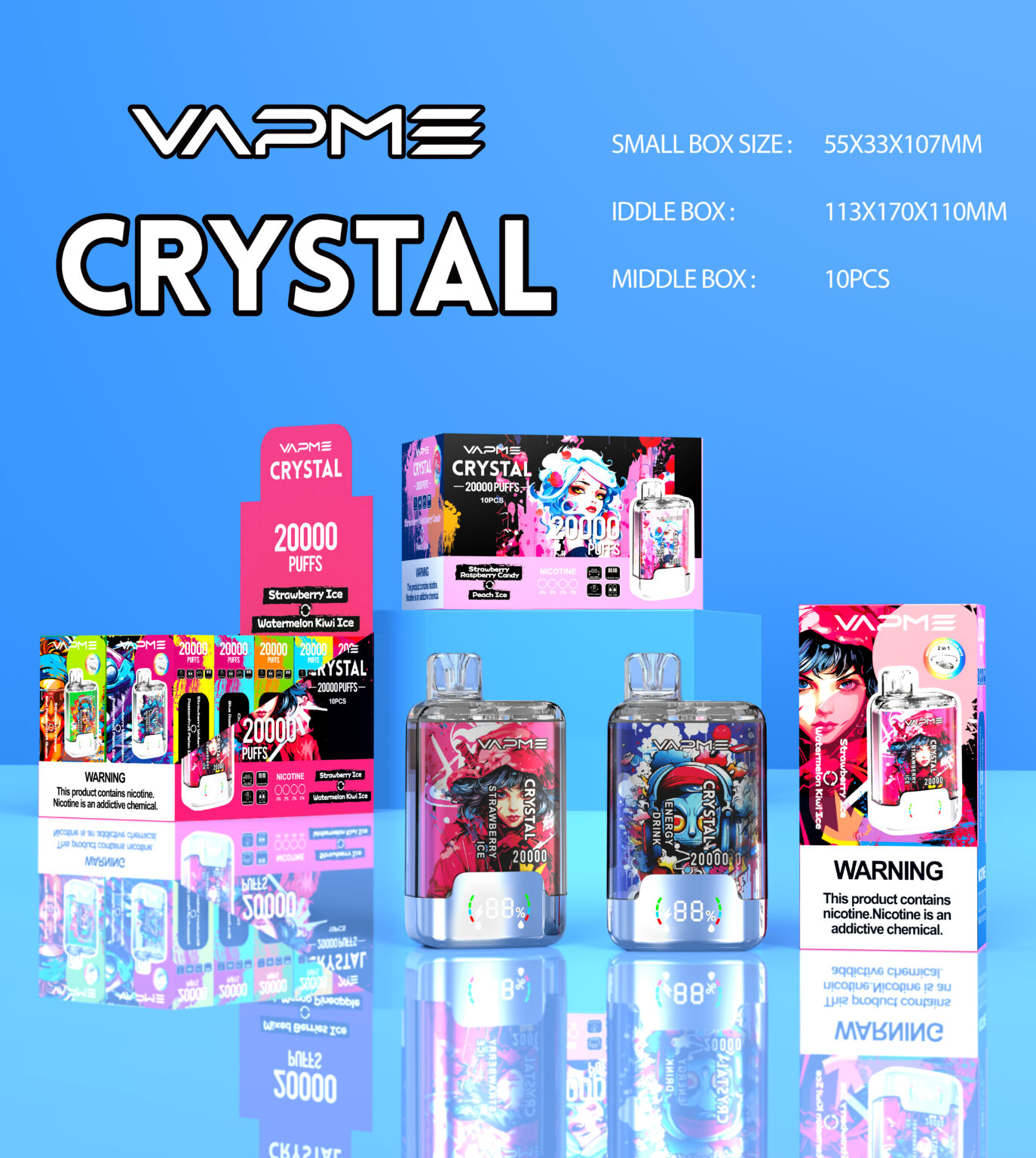 VAPME Crystal 20000 Puffs 2 in 1 Flavors Disposable Vape 20ml 2% Nicotine Type-C Recharge – Bild 1