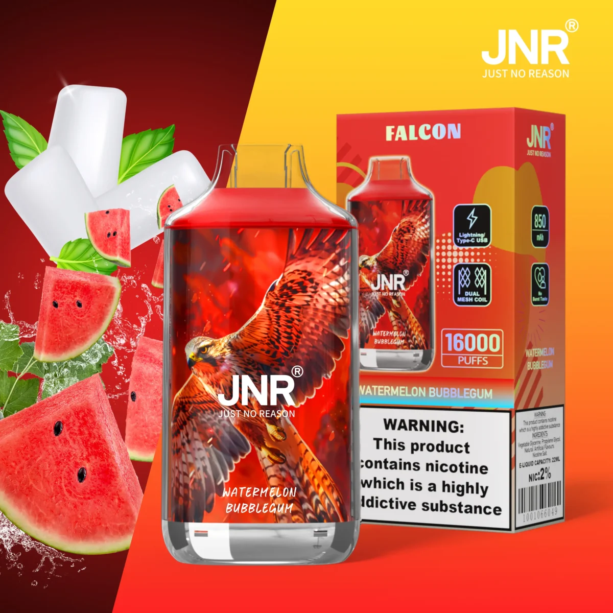 JNR Falcon 16000 Puffs Disposable Vape 22ml 2%-5% Nicotine Type-C Rechargeable - obrazek 2