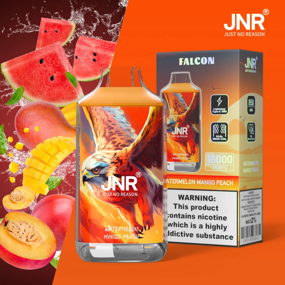 JNR Falcon 16000 Puffs Disposable Vape 22ml 2%-5% Nicotine Type-C Rechargeable - obrazek 4