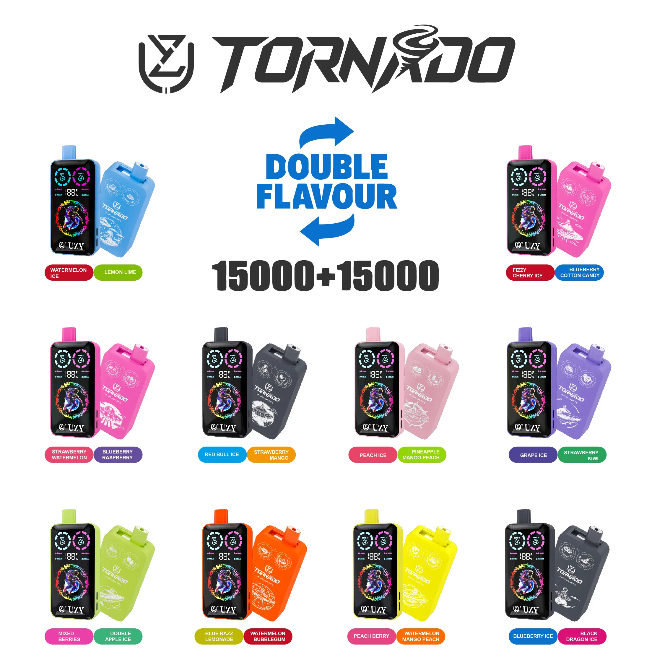 UZY Tornado 30000 30K Puffs Double Flavors Disposable Vape flavors 