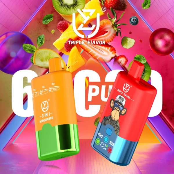 UZY Triple Flavors 60000 Puffs Disposable Vape 54ml 0-5% Nicotine LED Display