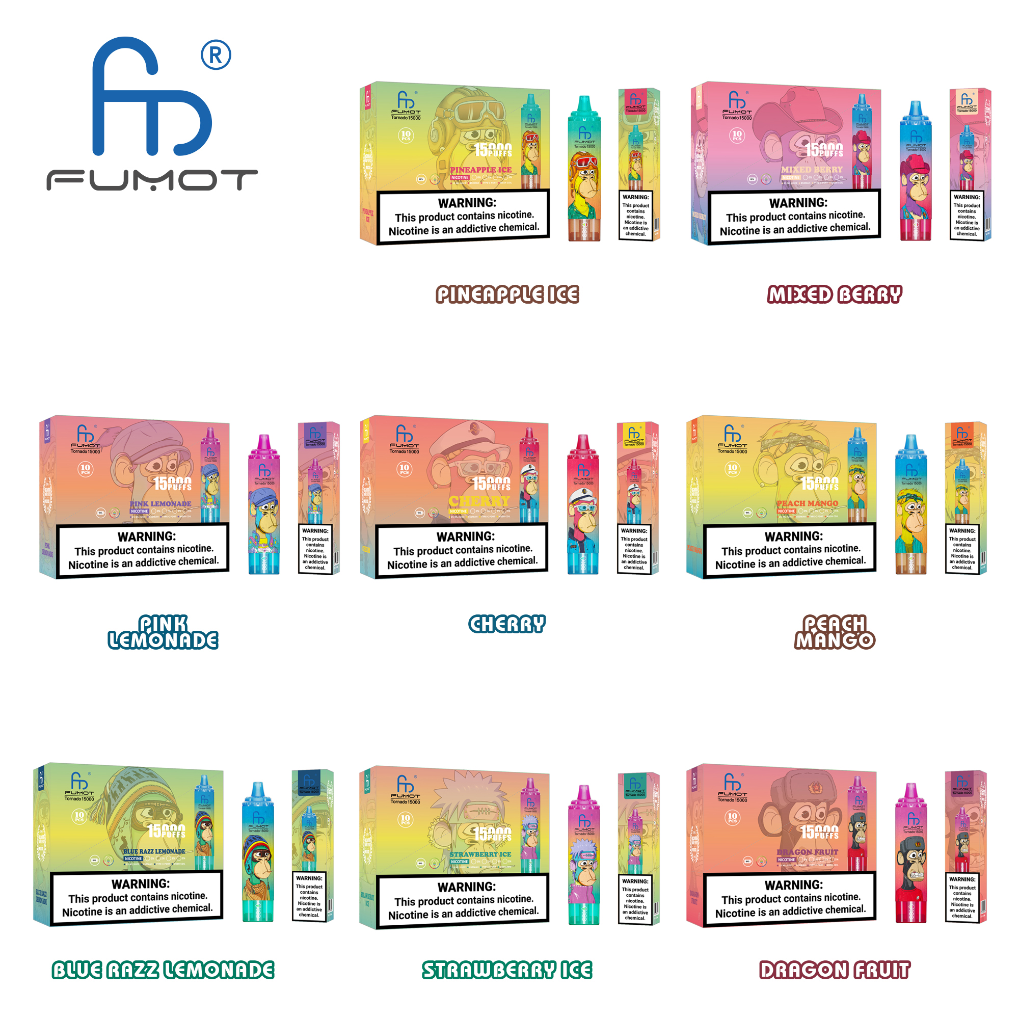 FUMOT Randm Digitale Doos 12000 Puffs Vape 20ml 0-5% Nicotine LED-display