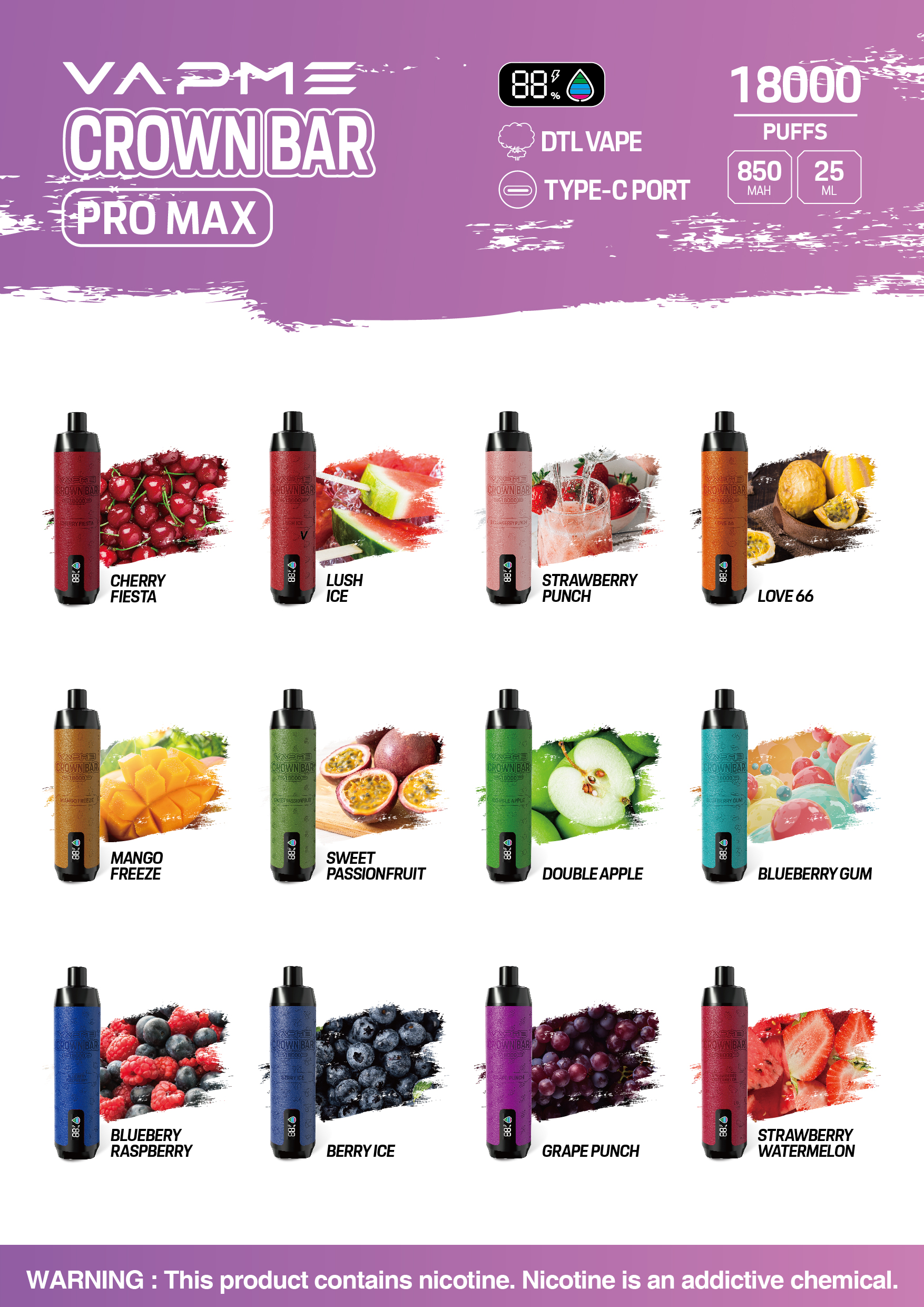 Vapme Crown Bar 18000 Puffs Pro Max Wegwerp Vape Smaken