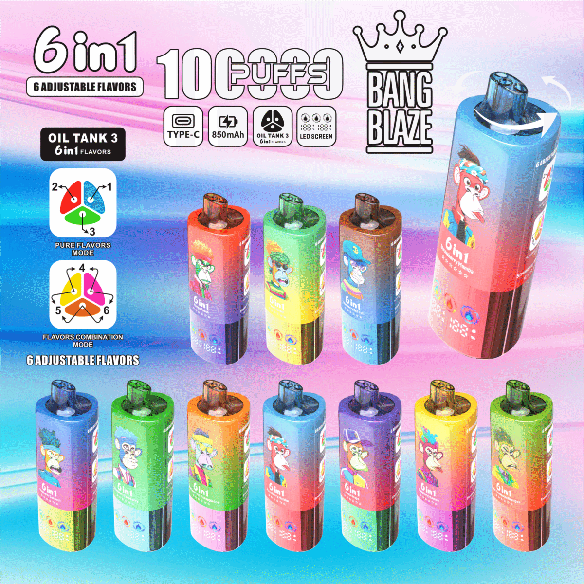 Bang Blaze 6 in 1 Flavors 100K Puffs Disposable Vape flavors
