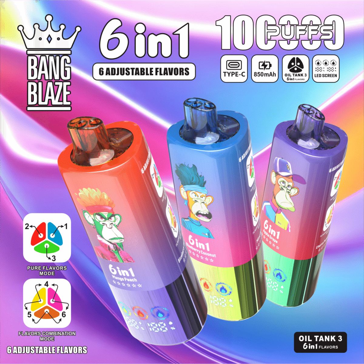 Bang Blaze 6 in 1 フレーバー 100k Puffs 使い捨て Vape Main IMG