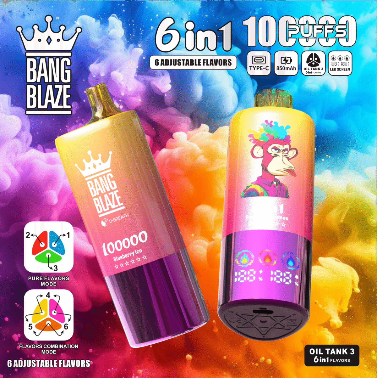 Bang Blaze 6 in 1 Flavors 100K Puffs Disposable Vape