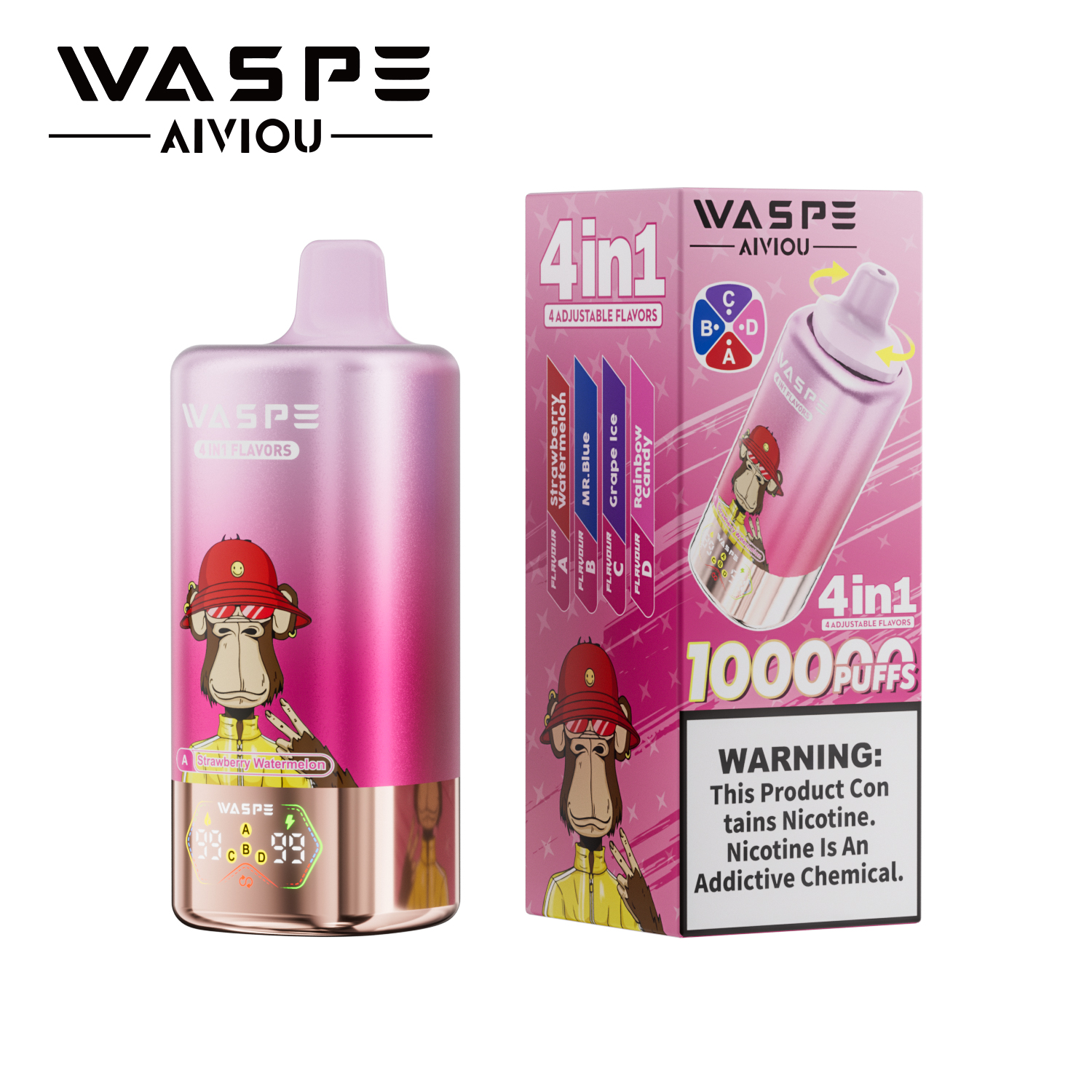 Vape jetable Waspe 100k Puffs  4 saveurs, nuages lisses