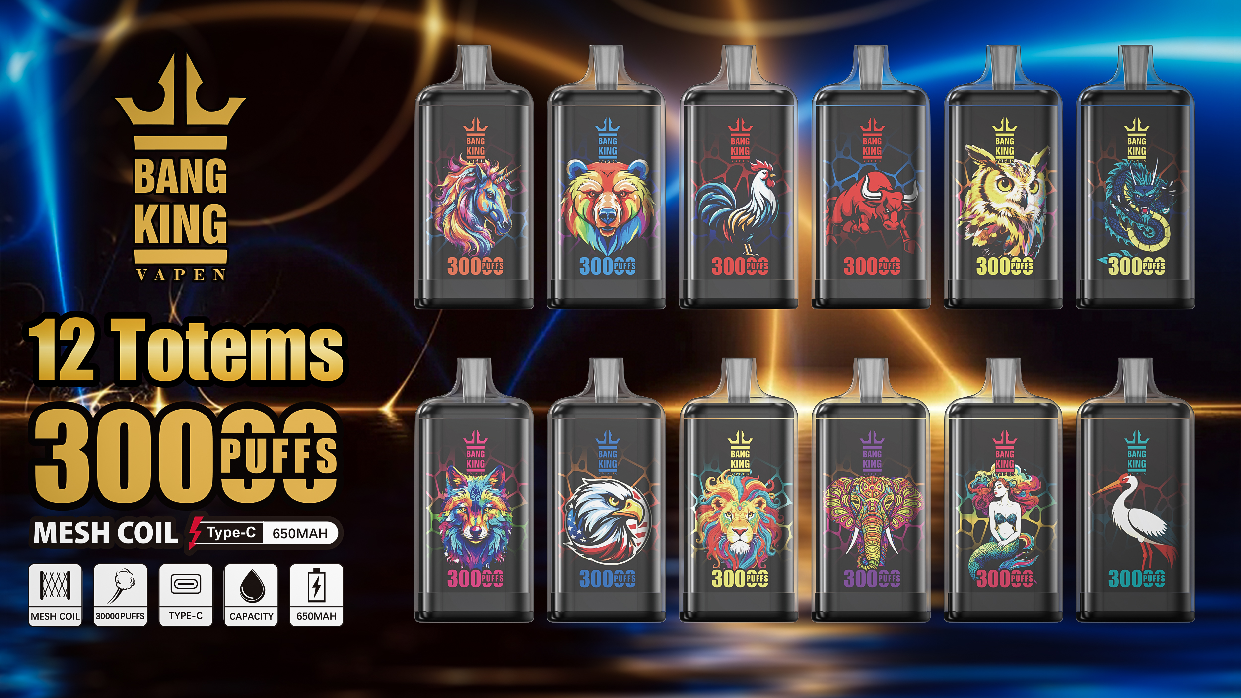 Bang King Crystal 30000 Puffs 30K Disposable Vape 25ml E-liquid Flavors