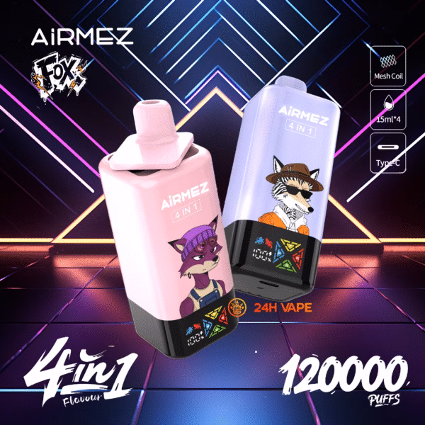 Airmez Fox 120K Puffs 4 in 1 Flavors Disposable Vape 60ML E-liquid 2% Nicotine