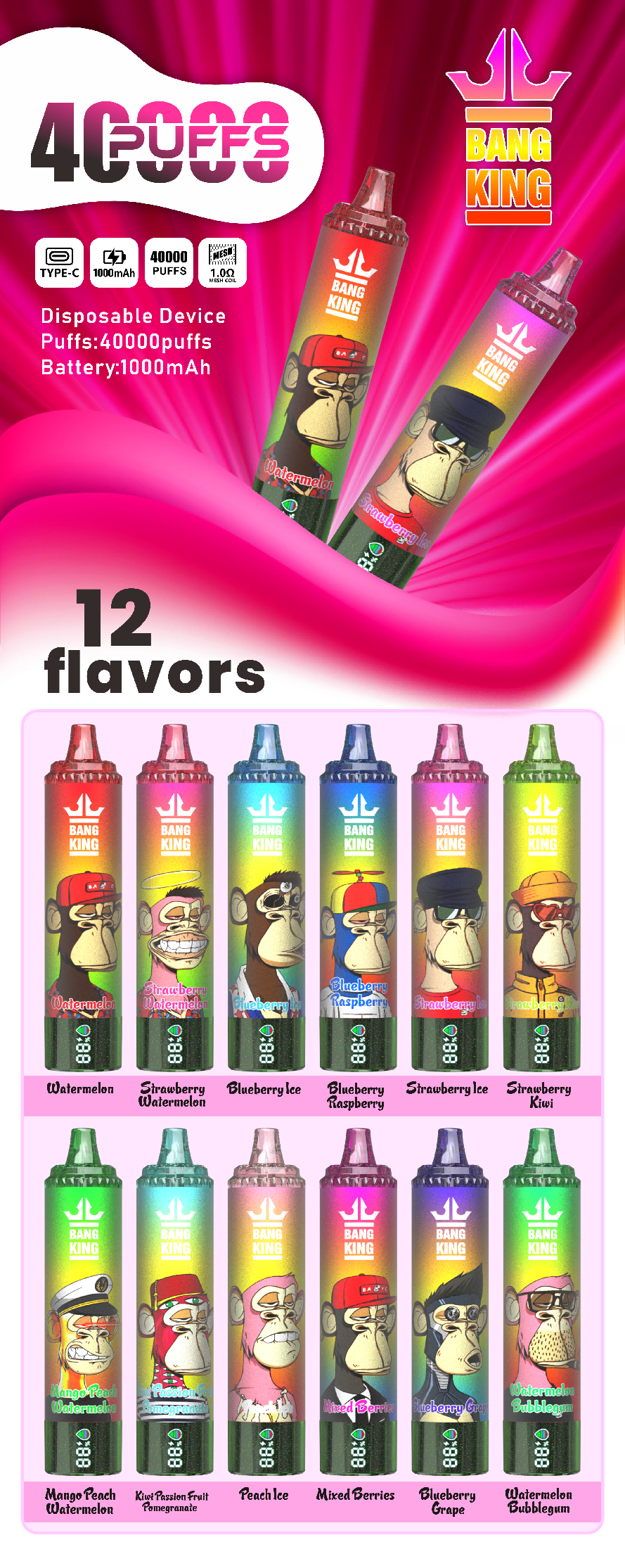 Bang King 40000 Puffs Disposable VapeFlavors