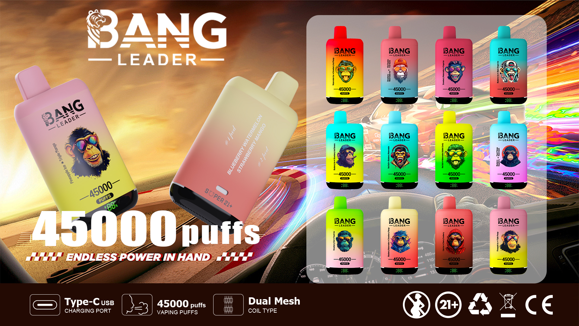 Bang Leader 45000 Puffs 2 in 1 Flavors Disposable Vape Flavors