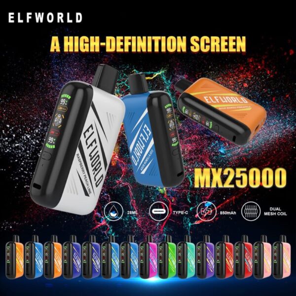 Elfworld MX 25000 Puffs engangsvape 25ml E-væske 0-5% Nikotin