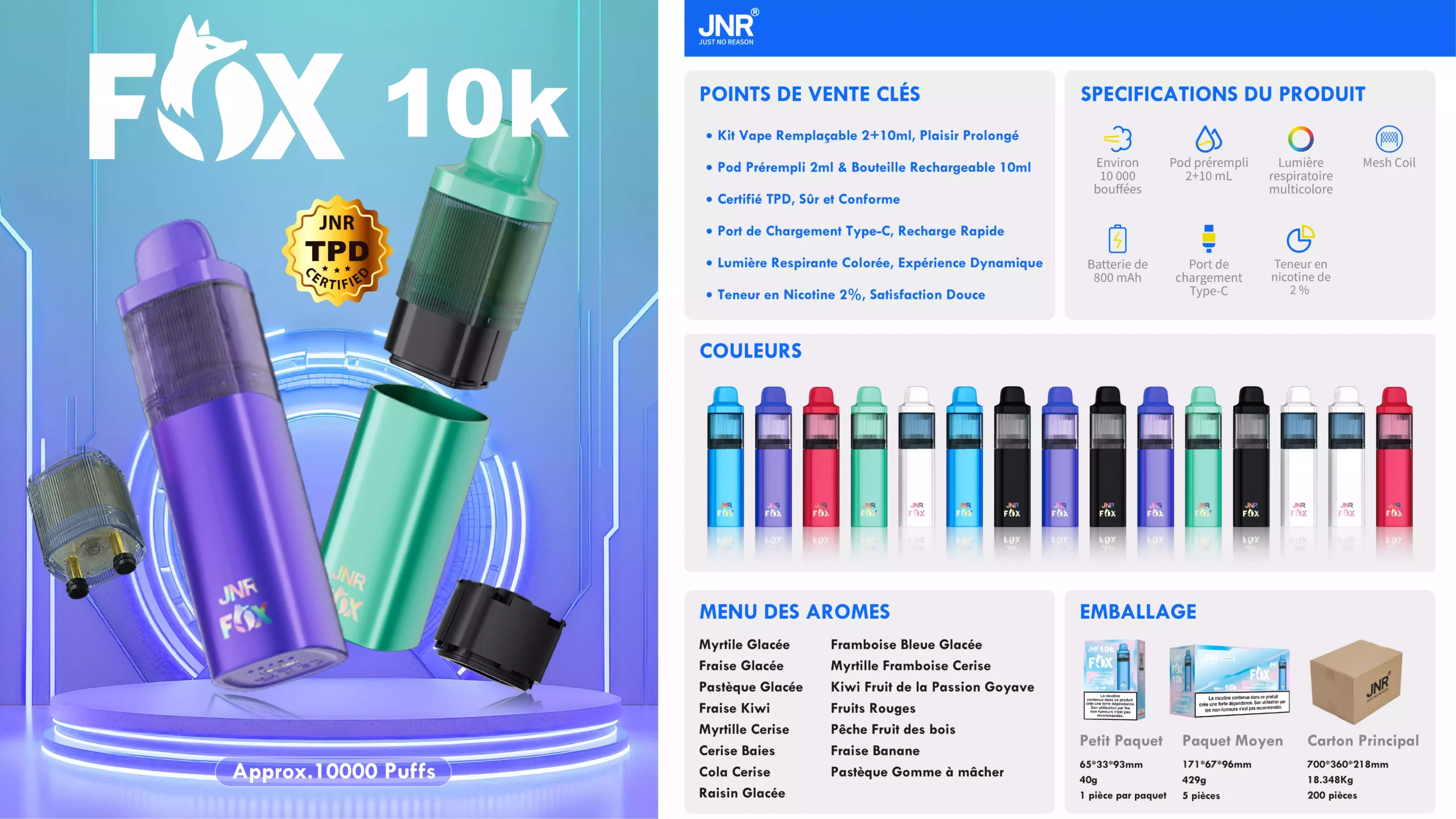 JNR FOX 10000 10K Puffs Disposable Vape Flavors