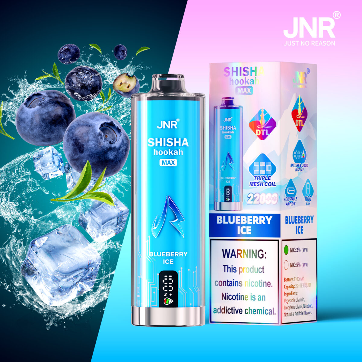 JNR SHISHA MAX 22000 Puffs Disposable Vape Blueberry Ice