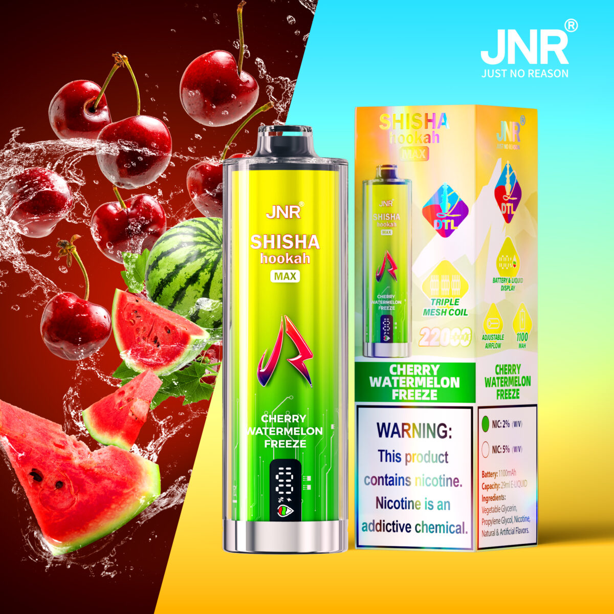 JNR SHISHA MAX 22000 Puffs Disposable Vape Cherry Watermelon Freeze