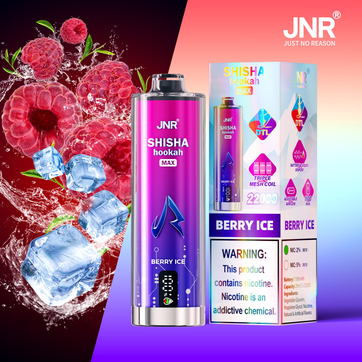 JNR SHISHA MAX 22000 Puffs Disposable Vape Berry Ice
