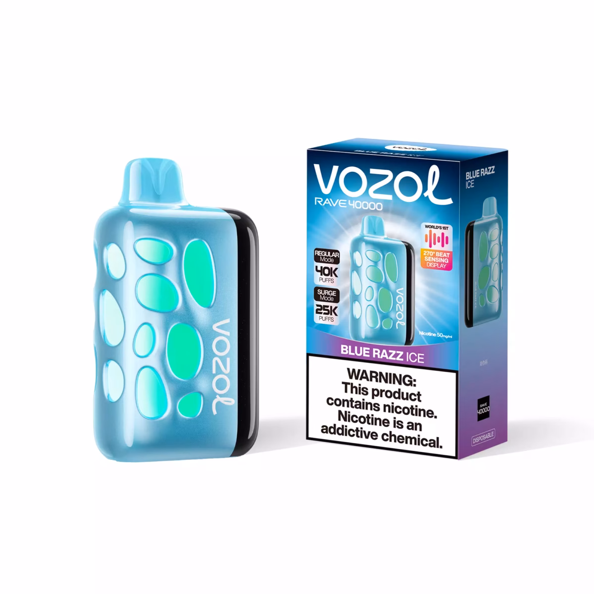 Vozol Rave 40000 40K Puffs Disposable Vape 5% Nicotine Blue razz ice