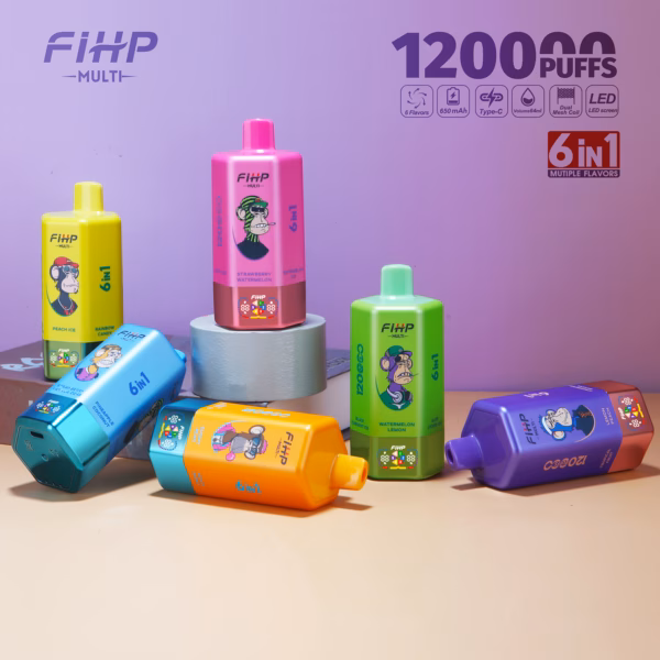 FIHP 120K Puffs Disposable Vape 6 IN 1 Flavors 2% 5% Nicotine