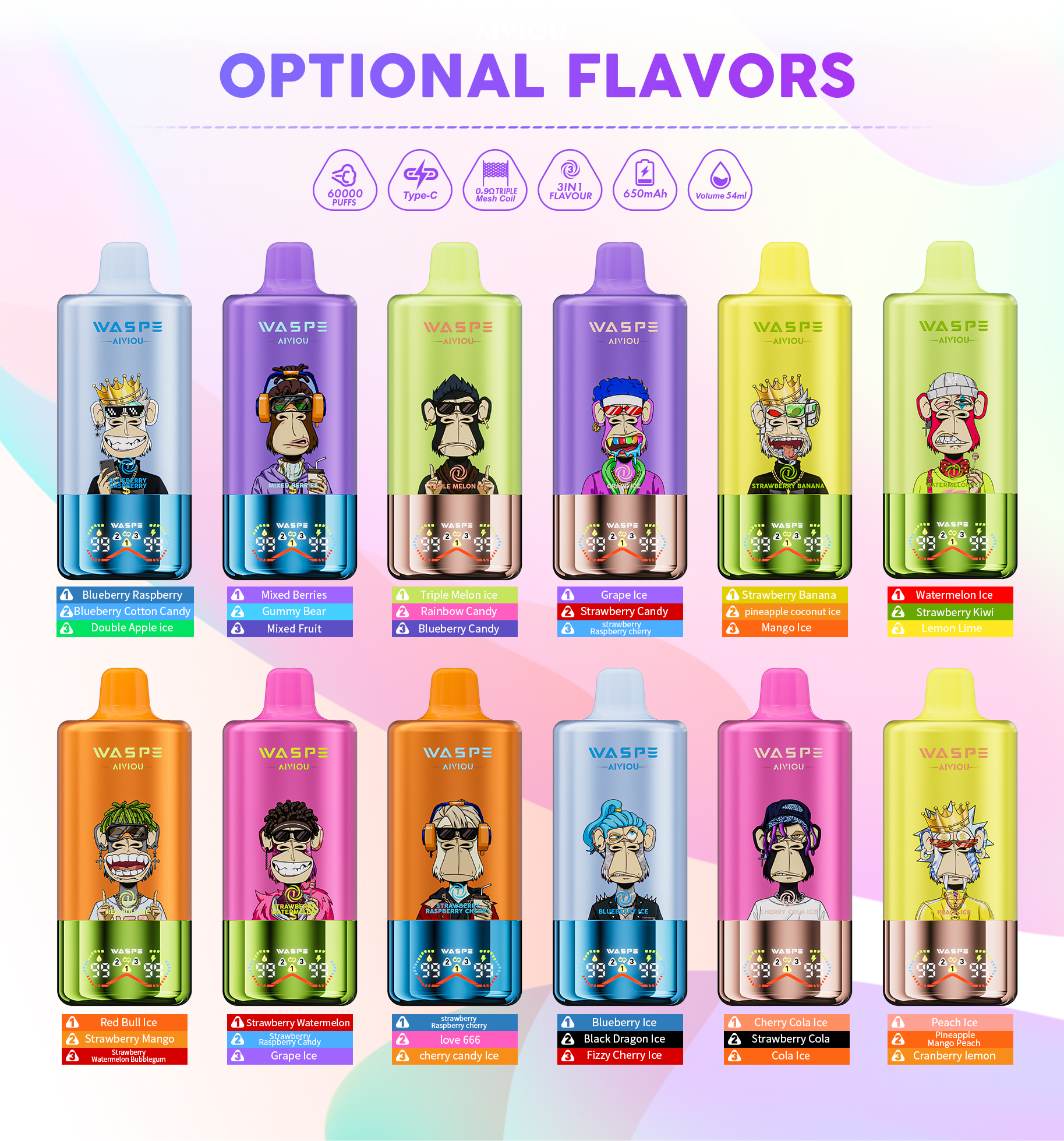 WASPE 3-in-1 60000 Puffs Disposable Vape Flavors