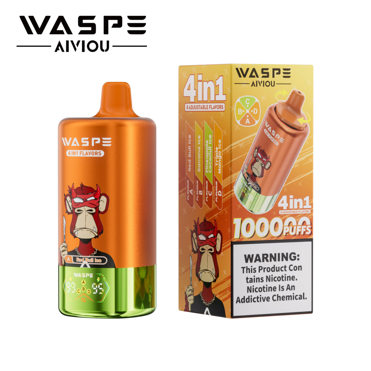 WASPE 4 in 1 Flavors 100K Puffs Disposable Vape 56ml E-liquid 0-5% Nicotine