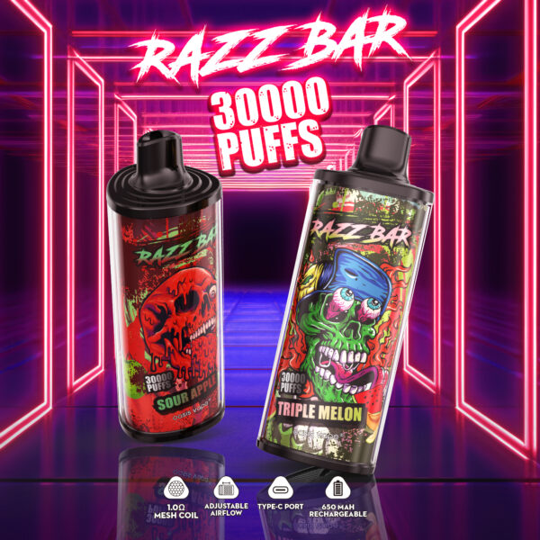 Razz Bar 30000 Puffs Disposable Vape 2% 5% Nicotine 16 Flavors Available