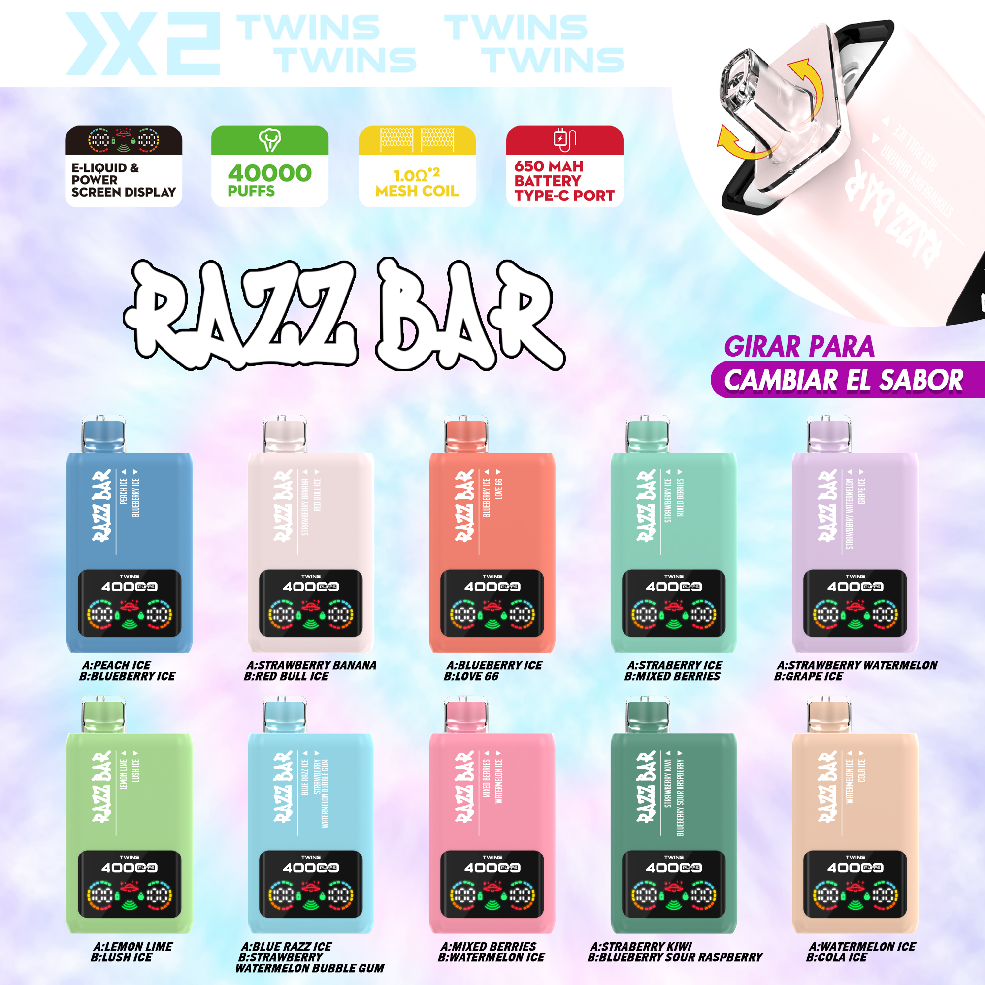 Razz bar 40000 Puffs 2 in 1 Flavors Disposable Vape Flavors