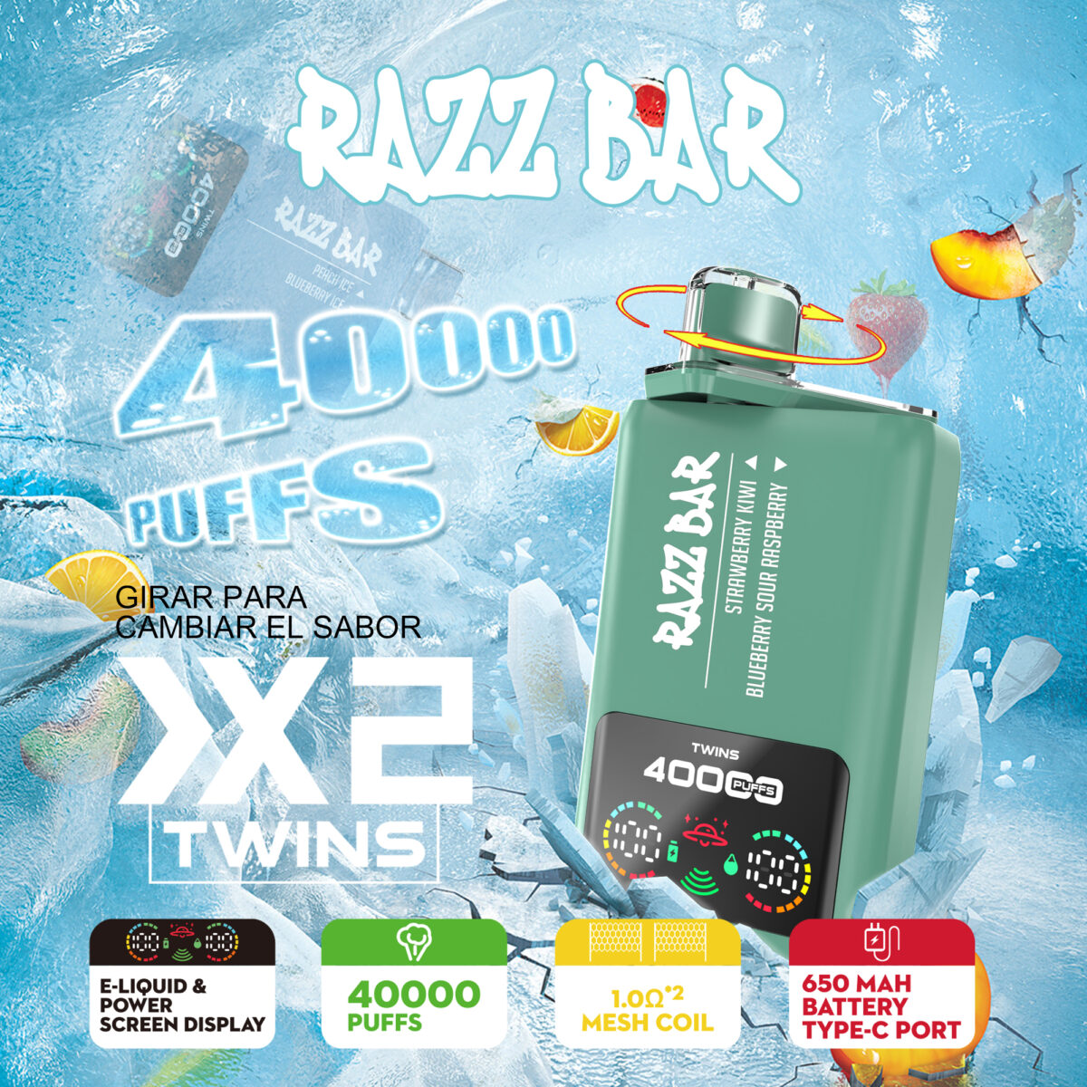 Razz bar 40000 Puffs 2 in 1 Flavors Disposable Vape main