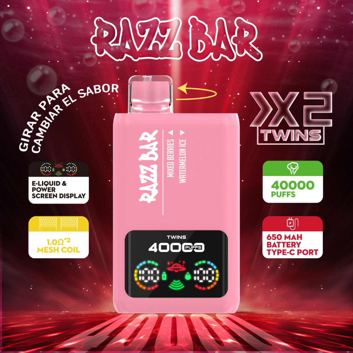 Razz bar 40000 Puffs 2 in 1 Flavors Disposable Vape 2% 5% Nicotine