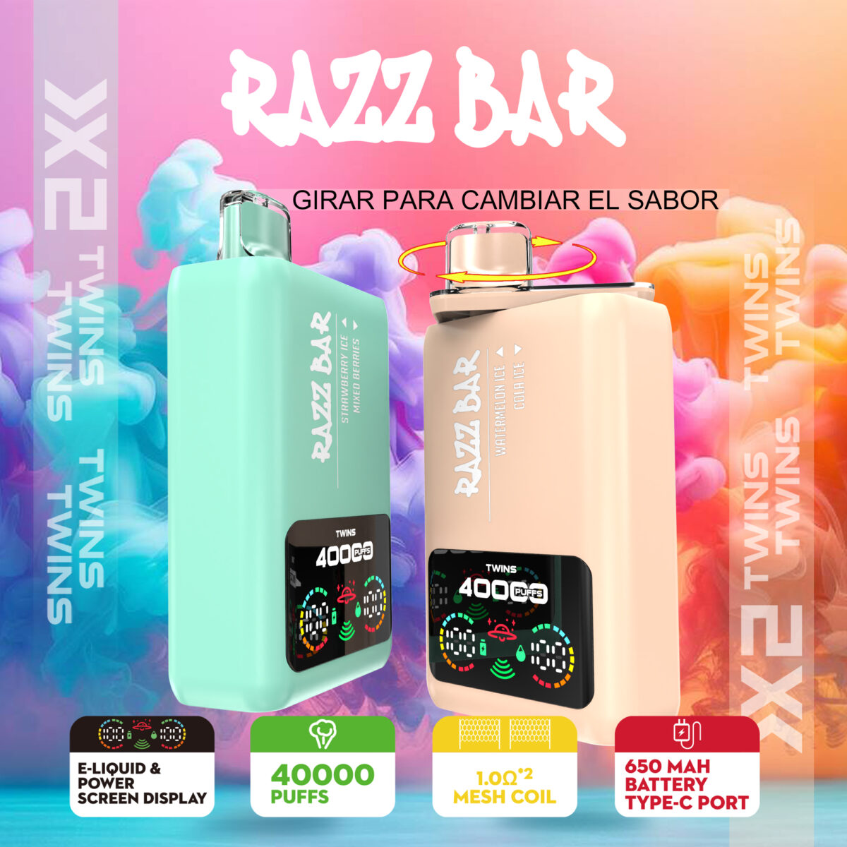 Razz bar 40000 Puffs 2 in 1 Flavors Disposable Vape imge