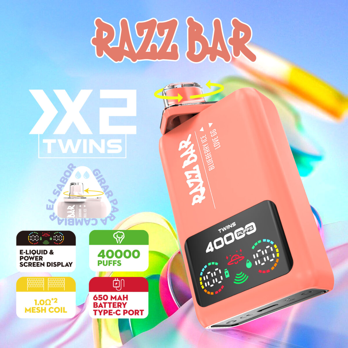 Razz bar 40000 Puffs 2 in 1 Flavors Disposable Vape